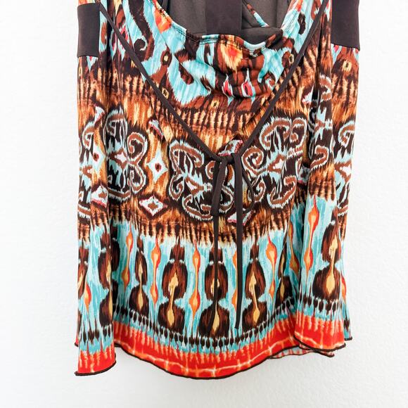 Y2K IZ Byer Halter Tank Top Brown Blue Size L Boho‎ Ethnic Print Indie Sleaze - Picture 7 of 9
